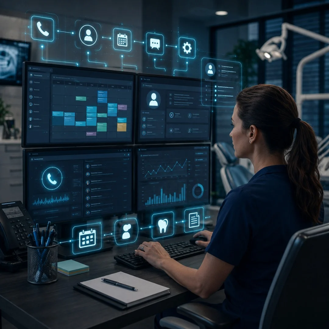 Dental office manager monitoring AI voice agent patient scheduling system
