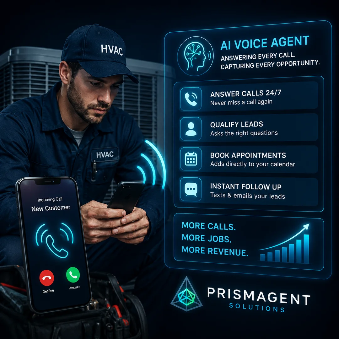 HVAC technician using AI voice automation to manage incoming customer calls
